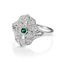 Load image into Gallery viewer, 14kt Gold 1/5 ct tw Vintage Ring F VS Diamonds Emerald Center