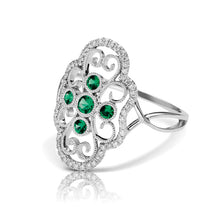 Load image into Gallery viewer, 14kt Gold 1/6 ct tw Vintage Ring F VS Diamonds Emerald Center