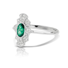 Load image into Gallery viewer, 14kt Gold 1/8 ct tw Vintage Ring F VS Diamonds Emerald Center